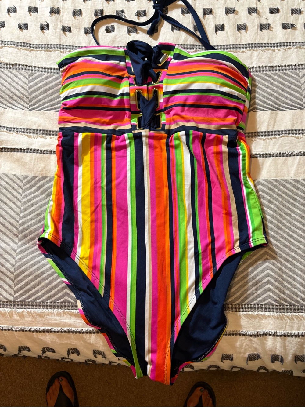 Trina Turk Navy One-Piece with Neon Trim 12